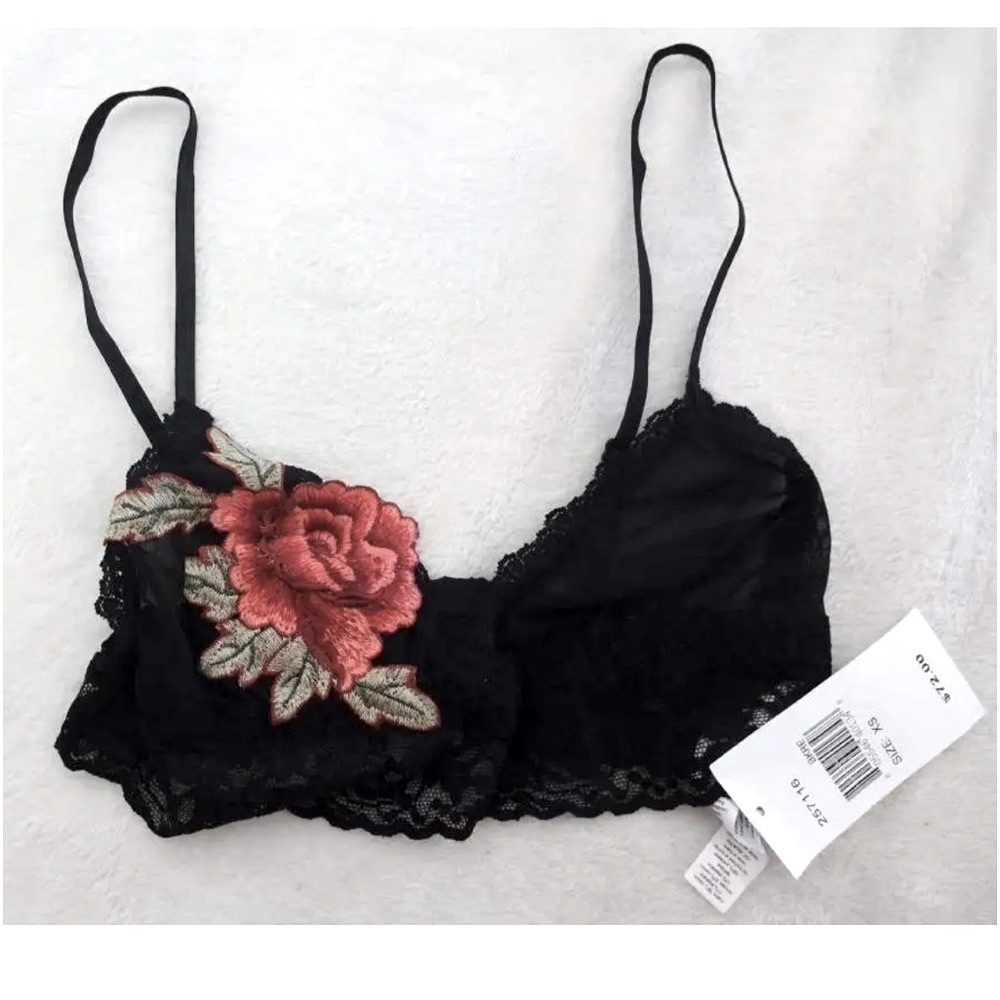 $72 Hanky Panky Rose & Lace Bralette XSMALL Red + Black Adjustable Straps NWT